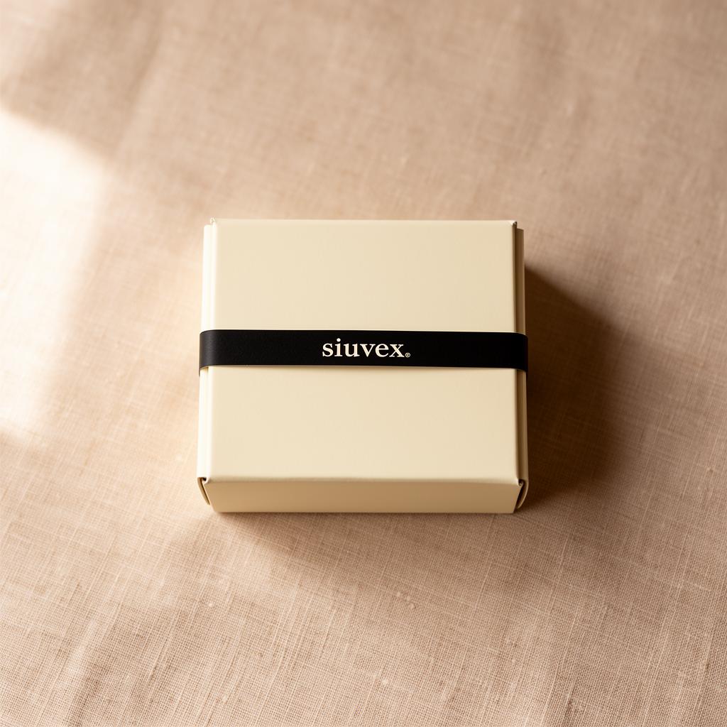 Paquete Siuvex: caja blanca compacta con cinta negra